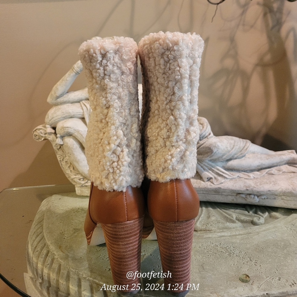 Charles David Nella Faux Shearling & Leather Booties Heeled Designer Boots #4 - Picture 10 of 16